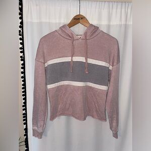 Pink Rose cropped stripe hoodie women’s S small light pink burnout sweatshirt